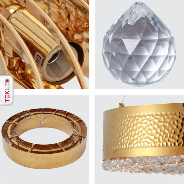 Ball Crystal Gold Metal Chandelier Ceiling Light E14 Round or Island