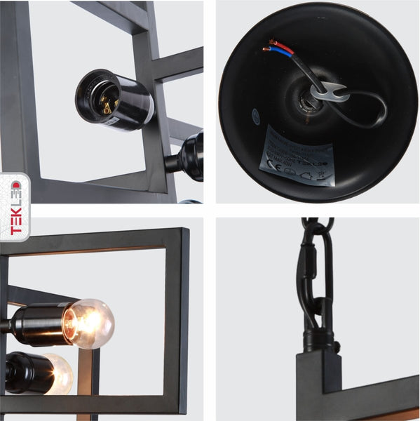 Black 4 Rectangle Chandelier Pendant Ceiling Light E27