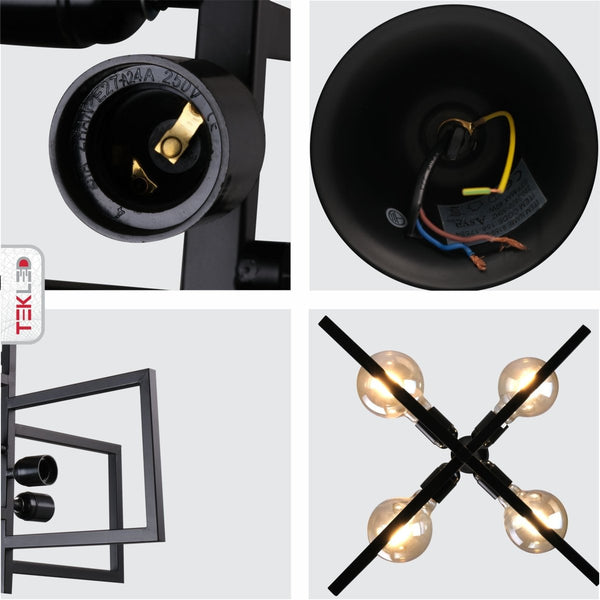 Black 4 Rectangle Chandelier Pendant Ceiling Light E27