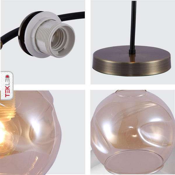 Black Antique Brass Metal Amber Globe Table Lamp E27 Fitting