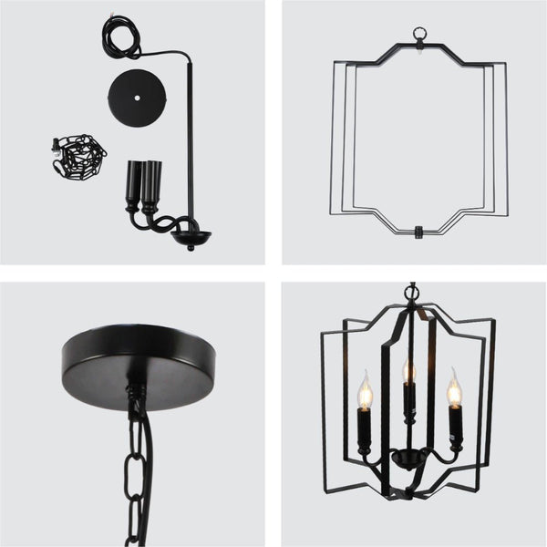 Black Cage Candle Lantern Rustic Nautical Nordic Chandelier Ceiling Light 3xE14 Fittings
