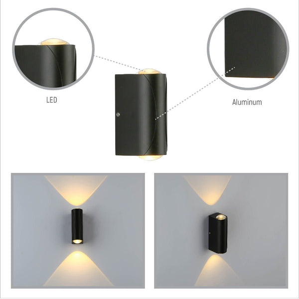Black Corrugated Up Down Outdoor Modern LED Wall Light