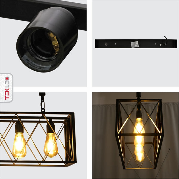 Black Cuboid Metal Island Chandelier Ceiling Light 4xE27