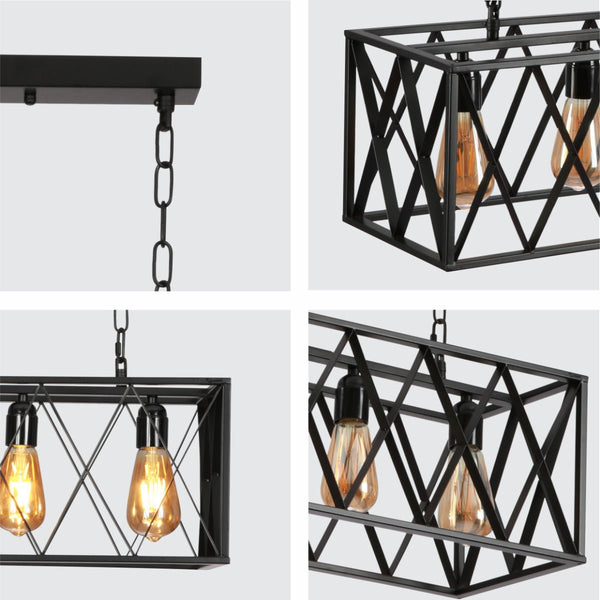 Black Cuboid Metal Kitchen Island Chandelier Ceiling Light 4xE27