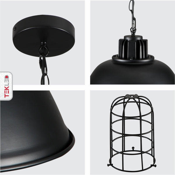 Black Dome Caged Industrial Metal Ceiling Pendant Light E27 Fitting