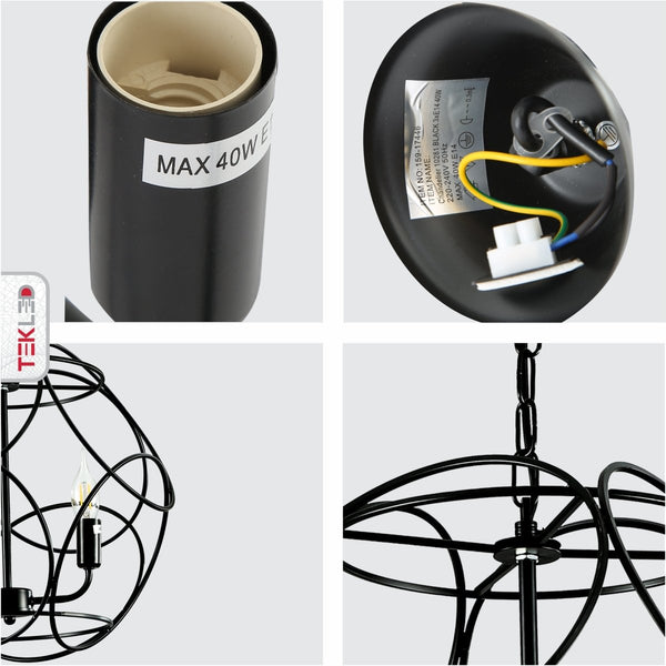 Gold Aluminium Bronze or Black Globe Cage Pendant Chandelier Ceiling Light E14