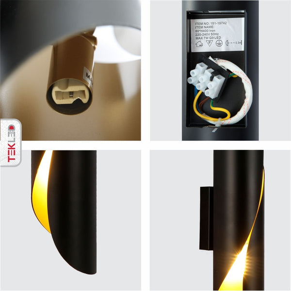 Black Gold Metal Cylinder Wall Light 2xG9 Fitting