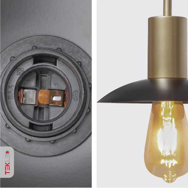 Black Gold Metal Flat Wall Light E27 Fitting