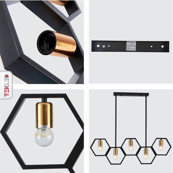 Black Honeycomb Island Chandelier Ceiling Light 5xE27