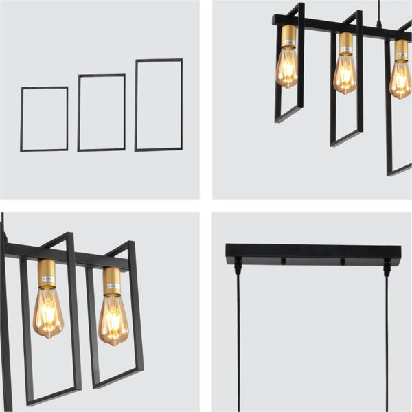 Black Metal Body Cage Modern Kitchen island Chandelier Ceiling Light with Gold 6xE27 Fittings