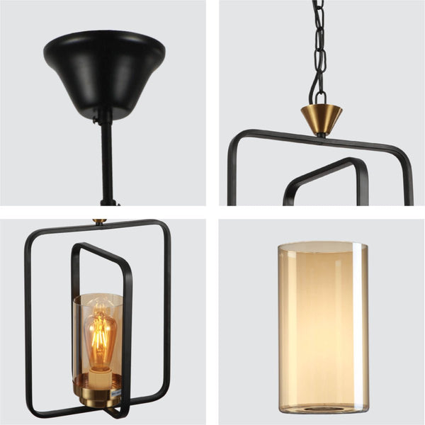 Black or God Metal Cage Body Amber Cylinder Glass Kitchen Island Chandelier Pendant Ceiling Light E27