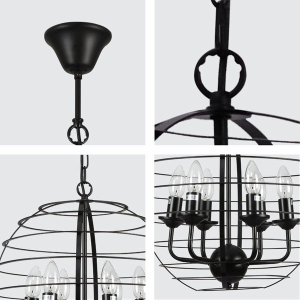 Black Metal Cage Candle Lantern Pendant Ceiling Light E14