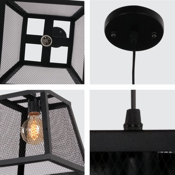 Black Metal Cuboid Caged Pendant Ceiling Light E27