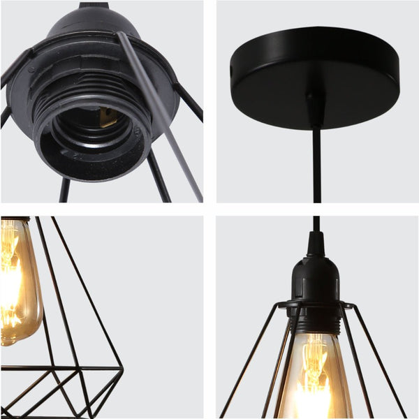 Black Metal Diamond Caged Funnel Pendant Ceiling Light E27