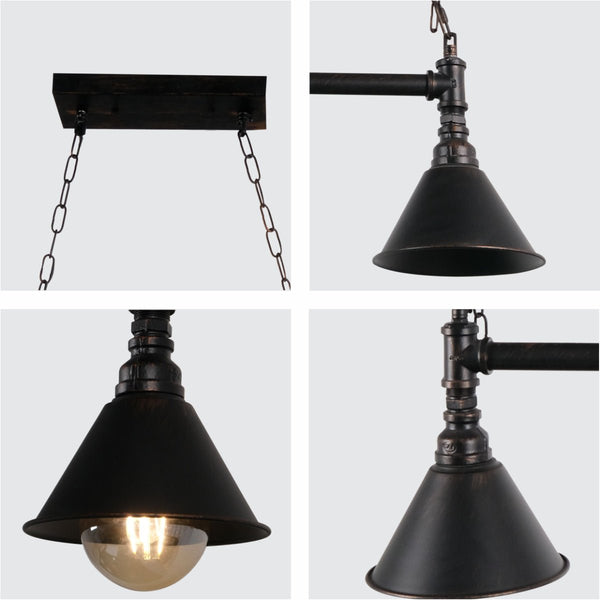Black Metal Funnel Pipe Island Ceiling Chandelier Light 3xE27