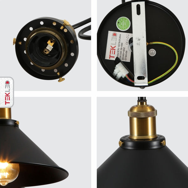 Black Metal Funnel Metal Ceiling Pendant Light E27 Fitting
