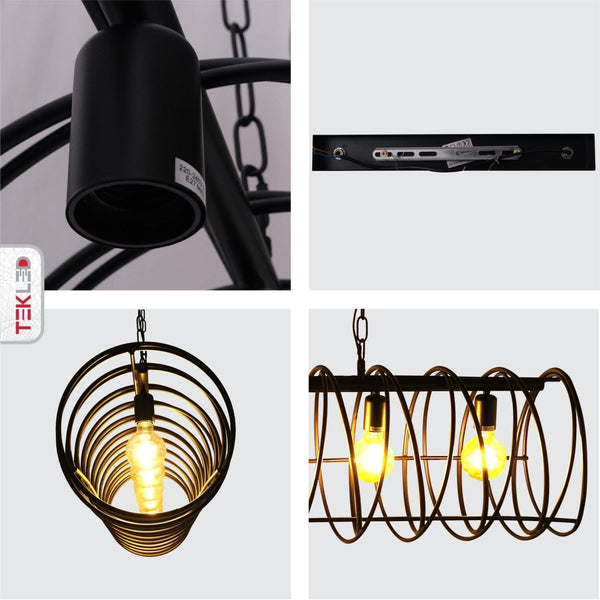 Black Metal Spiral Helix Island Chandelier Ceiling Light 5xE27