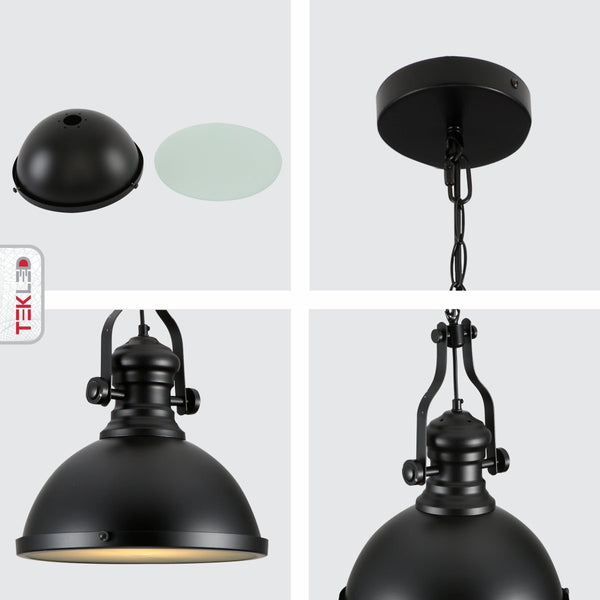 Black Nautical Industrial Caged Dome Shade Glass Metal Ceiling Pendant Light E27 Fitting