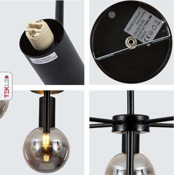 Black and Smoky Chandelier Ceiling Light G9 Fitting