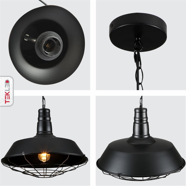 Step Industrial Caged Metal Ceiling Pendant Light E27 Fitting