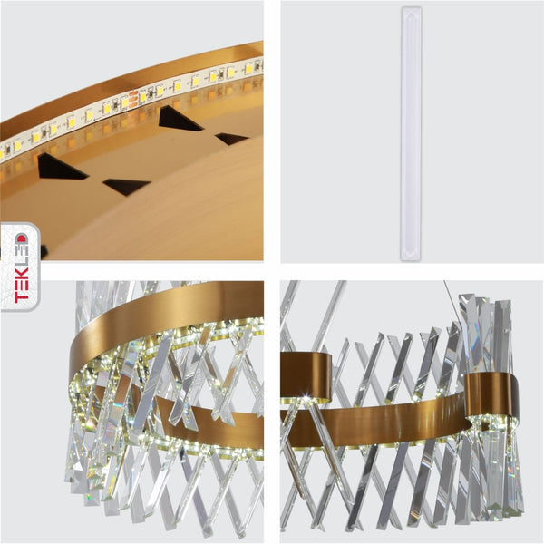 Brushed Bronze Metal Crystal Built-in LED Modern Contemporary Glam Kitchen Island Chandelier Ceiling Light