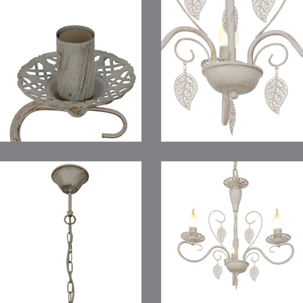 Candle French Mediterranean Leaf Traditional Vintage Gold Patinated White Ceiling Light E14