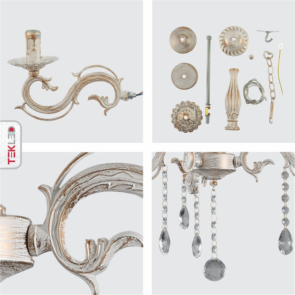 Candle Waterfall Traditional Retro Vintage Arm Chandelier Ceiling Light Crystal Gold Aged Cream E14