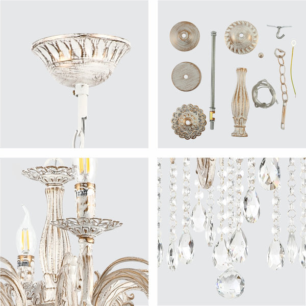 Candle Waterfall Traditional Retro Vintage Arm Chandelier Ceiling Light Crystal Gold Aged Cream E14
