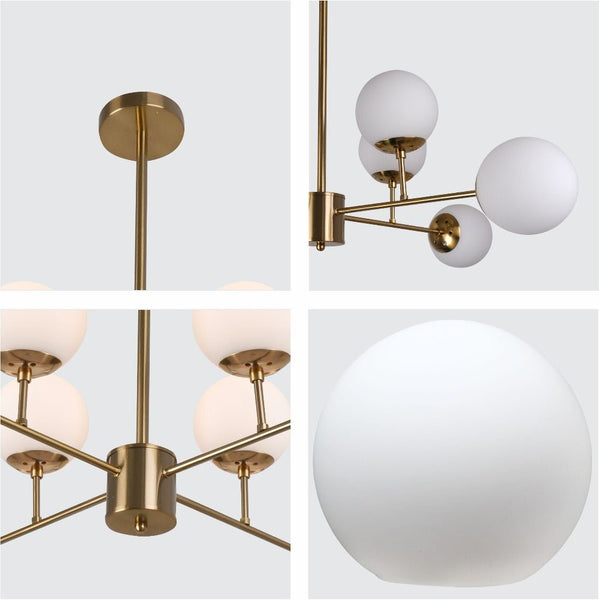 Stilnovo Amber or Opal Glass Globe Modern Sputnik Chandelier Ceiling Light E27