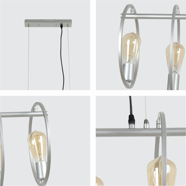 Circle Caged Silver Grey Kitchen Island Chandelier Ceiling Light 7xE27 Fittings