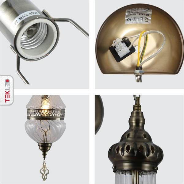 Clear Glass Antique Bronze Metal Body Moroccan Style Wall Light E27 Fitting