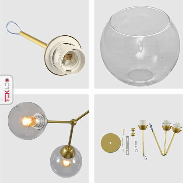 Clear Glass Gold Wishbone Branch Twig Semi Flush Modern Sputnik Ceiling Light E27