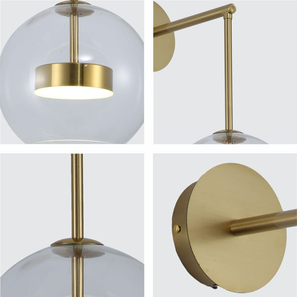 Clear Globe Glass Gold L-Shape Metal Cool Natural White 12W LED Wall Light