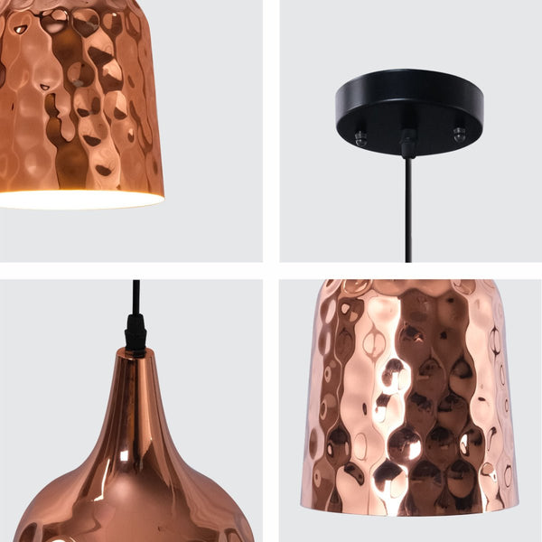 Copper Metal Golden Hammered Pendant Ceiling Light E27 Bell or Dome Style