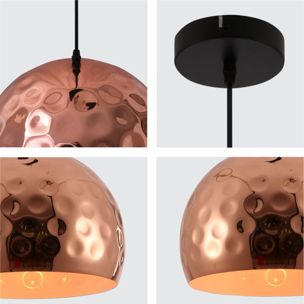 Copper Metal Golden Hammered Pendant Ceiling Light E27 Bell or Dome Style