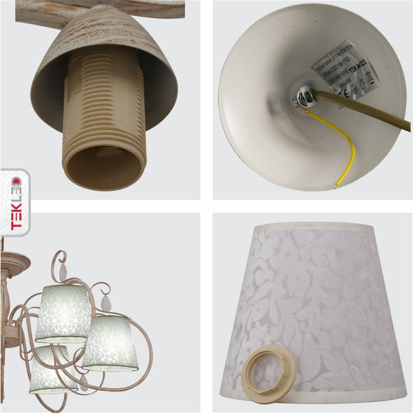 Creamy White Shade Rice White Gold Brushed Arm Ceiling Chandelier Light E14