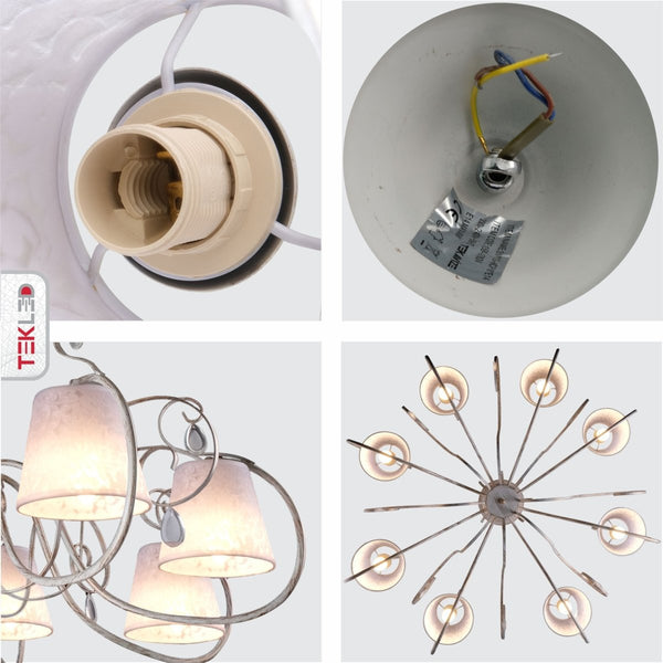 Creamy White Shade Rice White Gold Brushed Arm Ceiling Chandelier Light E14