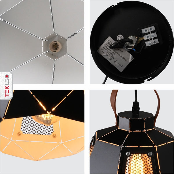 Esagono Pod Lantern Black or White Pendant Ceiling Light E27