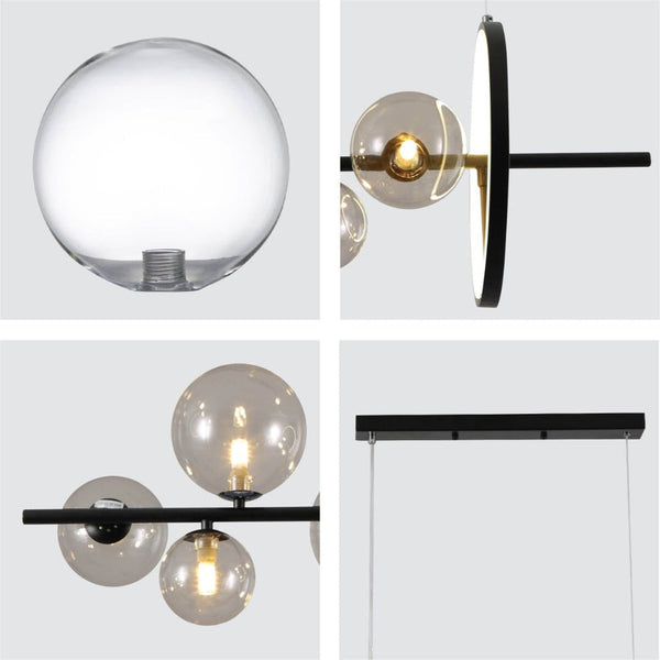 TEKLED Expanse Ring Black Clear Globe Glasses Kitchen Island LED Chandelier Ceiling Light