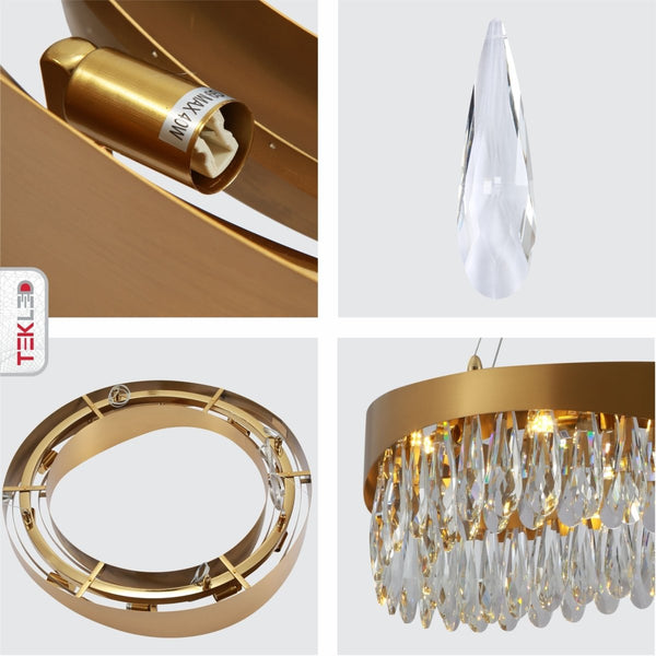 Faceted Long Pear Crystal Gold Metal Chandelier Ceiling Light G9