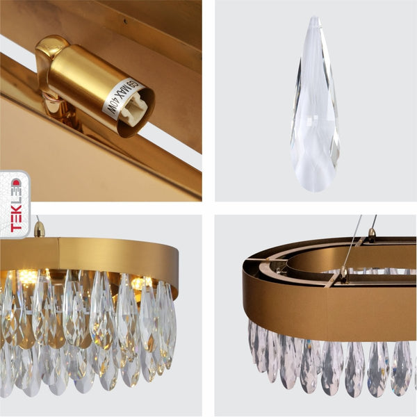 Faceted Long Pear Crystal Gold Metal Chandelier Ceiling Light G9