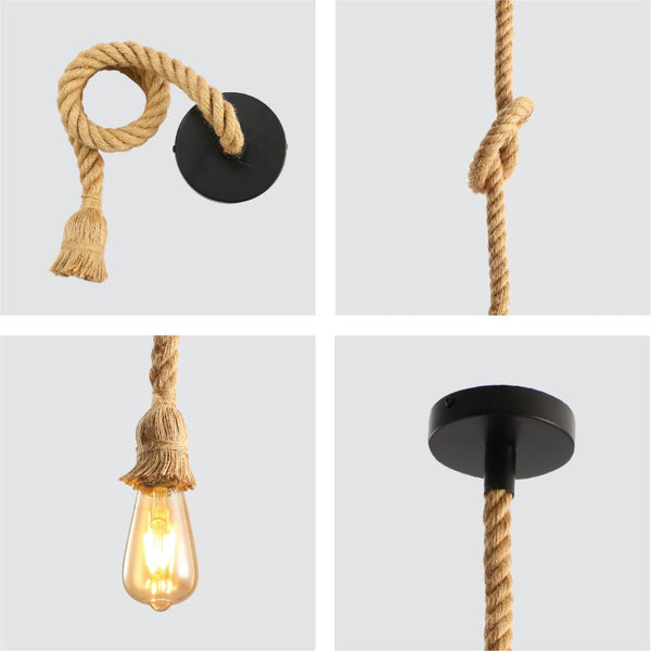 Farmhouse Rustic Hemp Rope Pendant Ceiling Light E27 Fitting