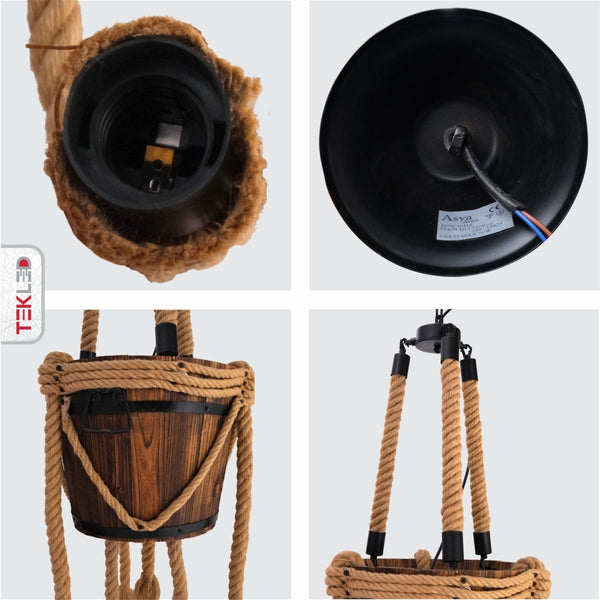 Firewood Basket 6 Hemp Rope Farmhouse Ceiling Chandelier Light E27