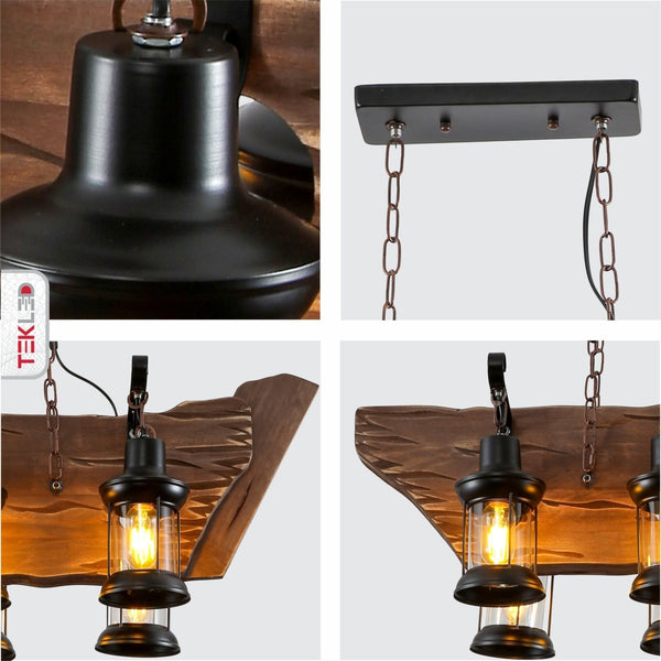 Farmhouse Wood Beam Marine Nautical Kitchen Island Chandelier Ceiling Light
