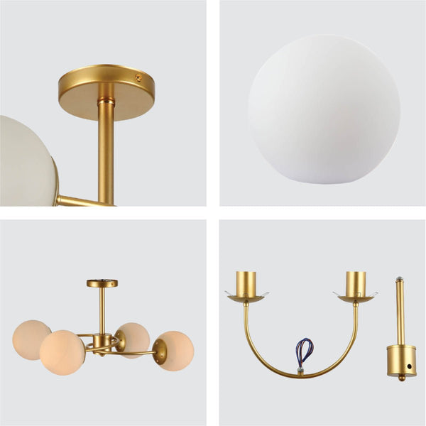 Gold Crescent Body Opal Globe Ceiling Light E27 Fittings