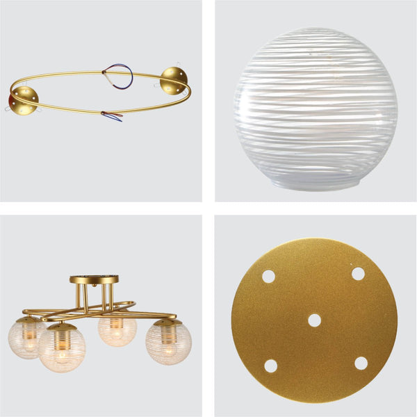 Gold Ellipse Metal Textured Globe Glass Modern Ceiling Light E27 Fittings