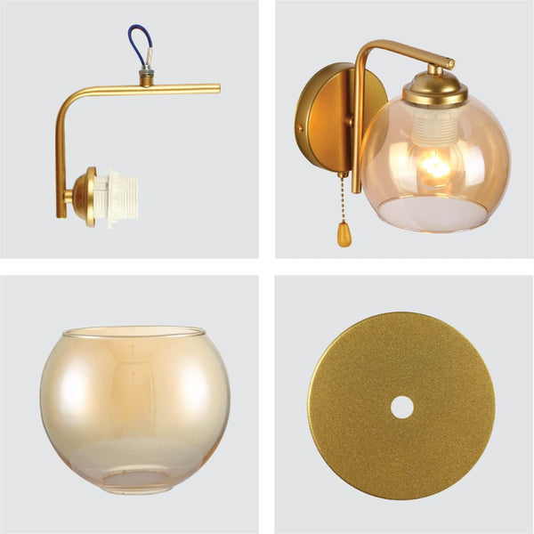 L-Shape Dome Glass Wall Light E27 with Pull Down Switch
