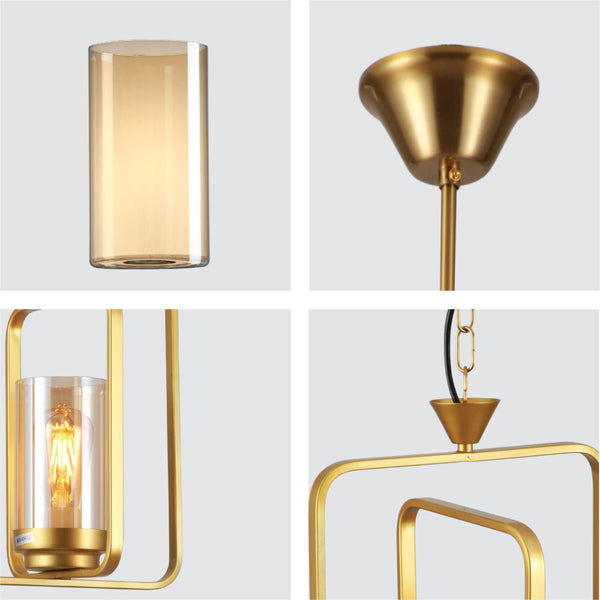 Black or God Metal Cage Body Amber Cylinder Glass Kitchen Island Chandelier Pendant Ceiling Light E27