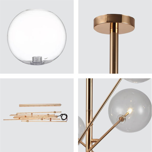 Nordic Sputnik Metal Clear Glass Globe Modern Chandelier Ceiling Light 6xG4