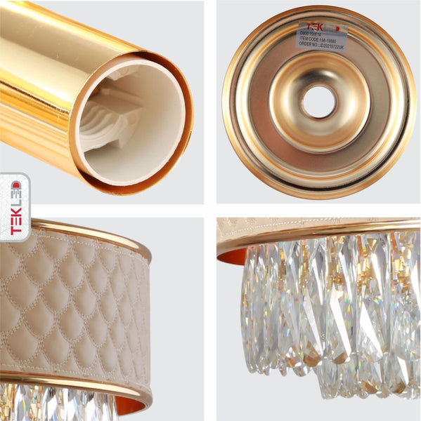 Black or Cream Leather Shade Gold Metal Body Crystal Chandelier Ceiling Light E14